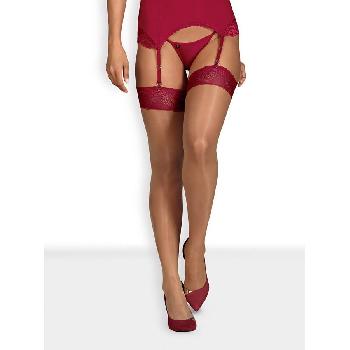 Calze per reggicalze con fascia in pizzo rosso