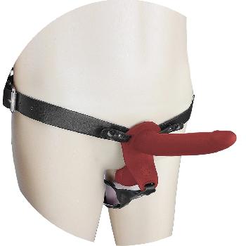 Strap-on rosso per donna con telecomando e 10 vibrazioni