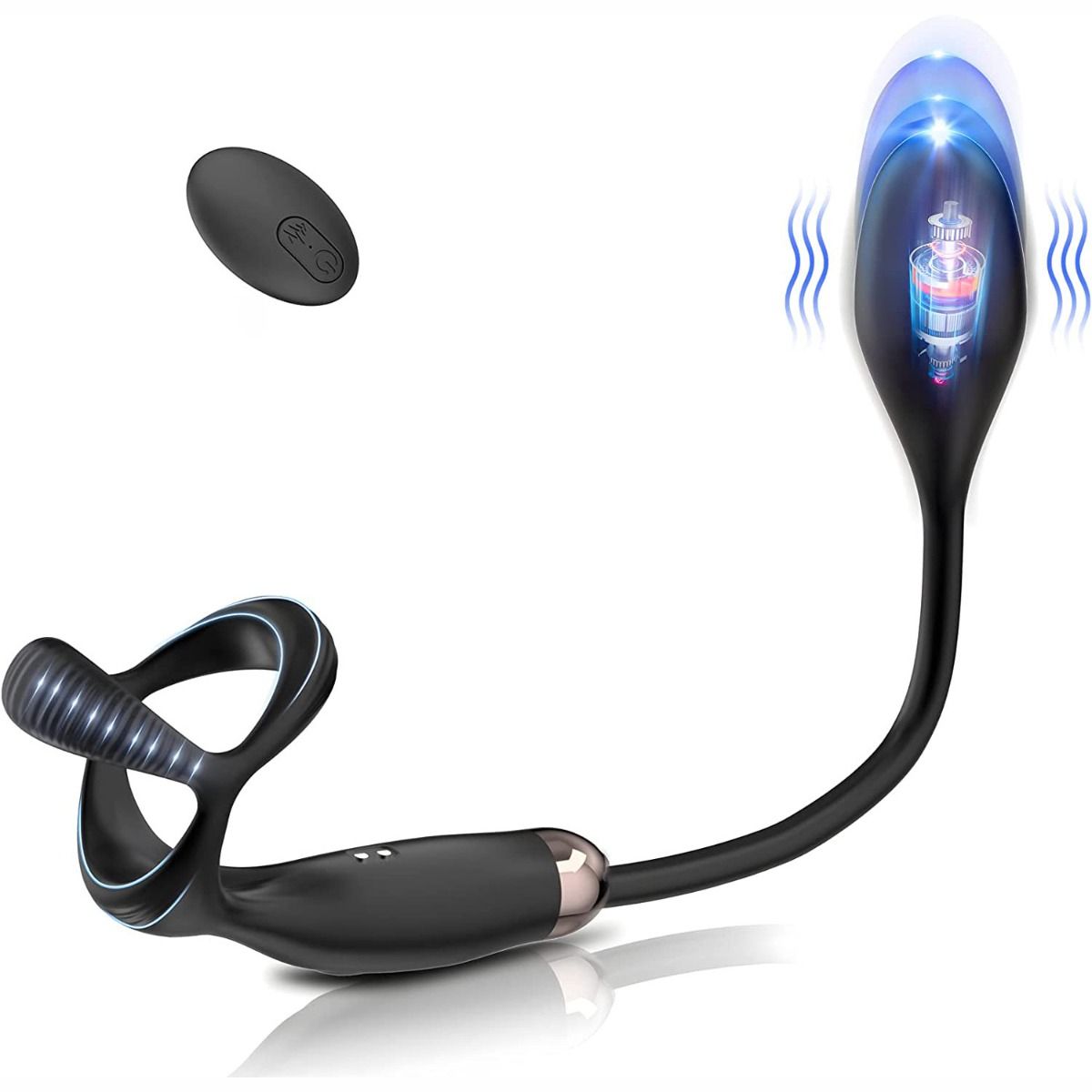 Massaggiatore vibrante con telecomando in silicone per il punto P con doppio anello penieno