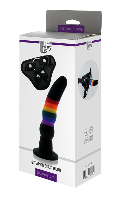 Dildo rainbow in silicone con cinta strap-on per lei indossabile