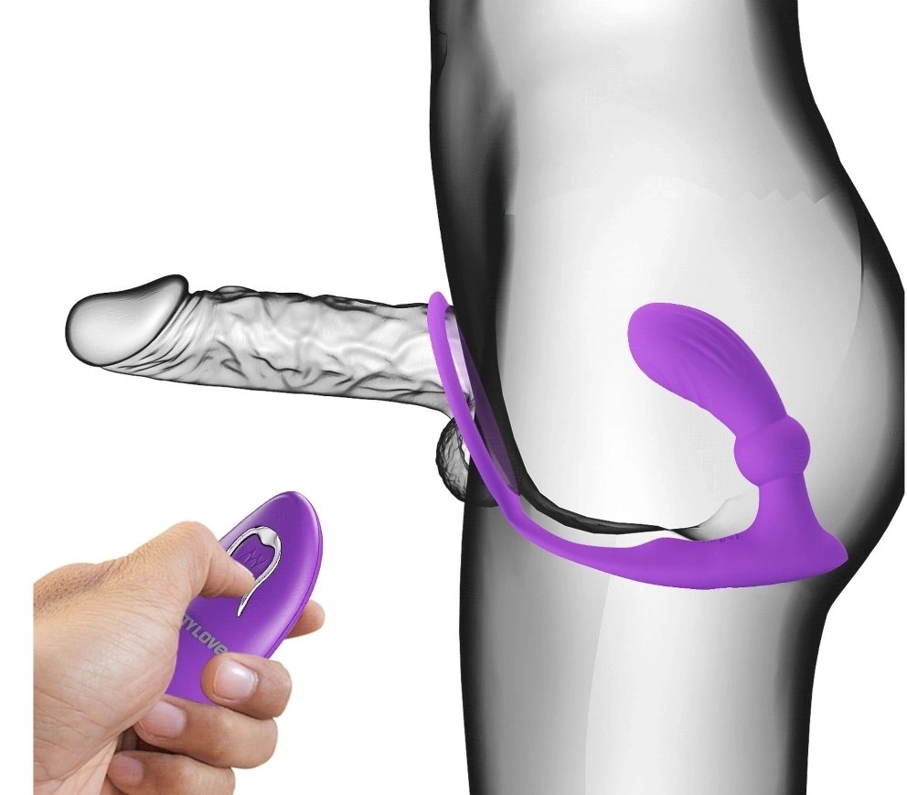 Vibratore anale in silicone telecomandato con anello per pene 