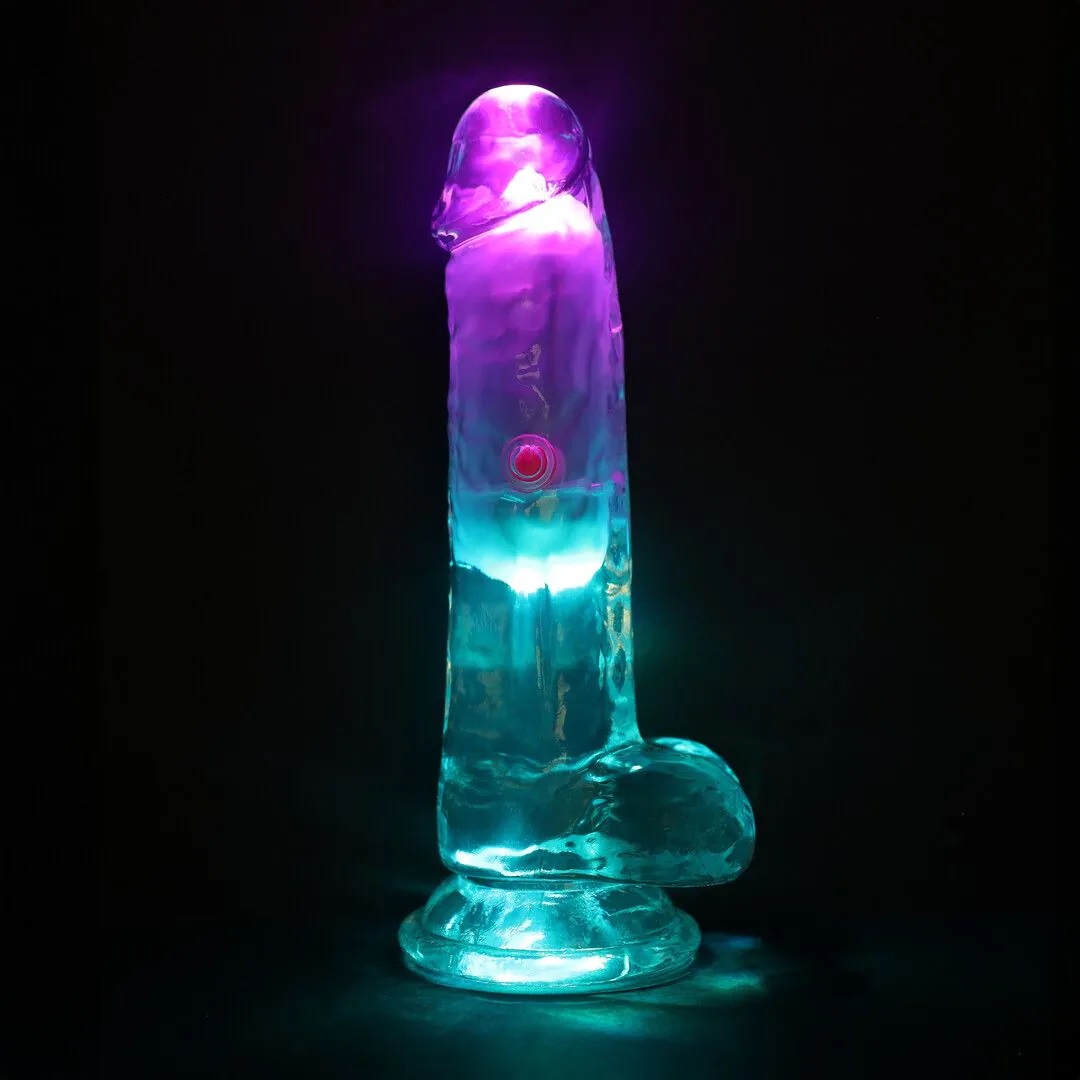 Dildo vibrante con luci LED e testicoli 6 pollici