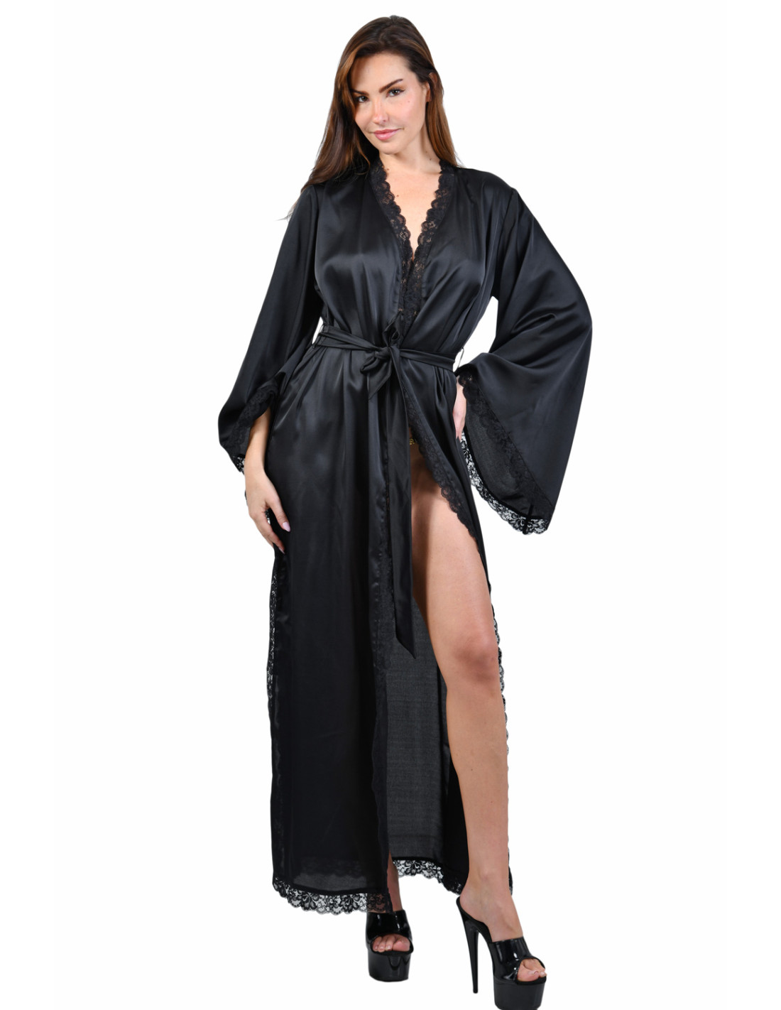 Vestaglia lunga nera stile kimono