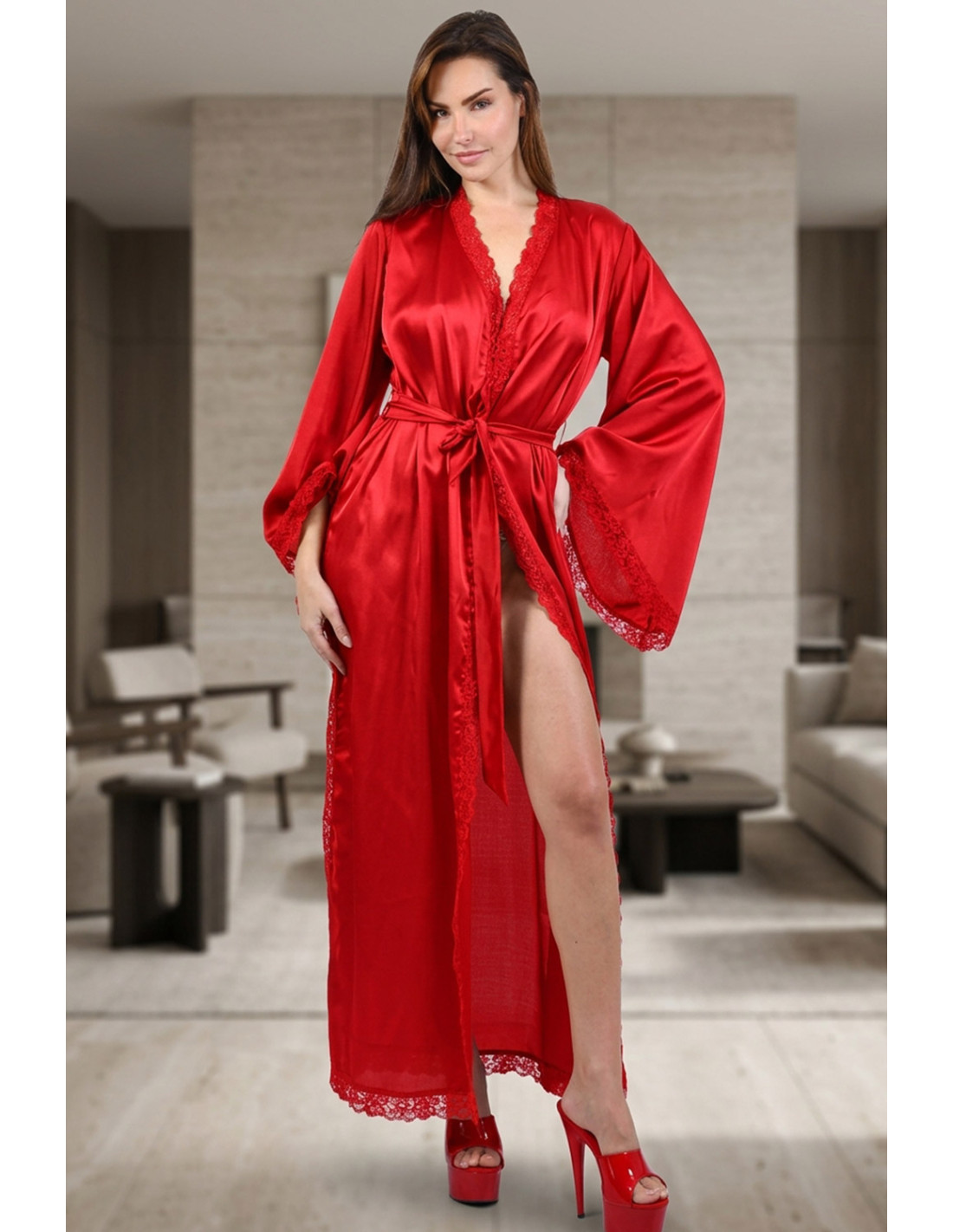 Vestaglia lunga rossa stile kimono